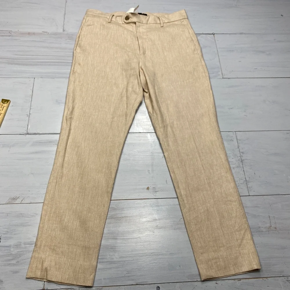 Banana Republic Tailored Fit Pants Mens 28x28 Beige Linen Cotton Herringbone